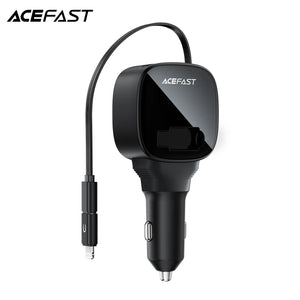 Acefast B17 95W Fast Charge Car Charger 2xUSB-C + USB-A Multi-Port with Built-in Retractable USB-C Cable LED Display Tech House Singapore