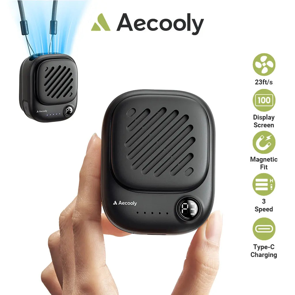 Aecooly Mini Portable Neck Fan, Mighty Hands Free Fan, Magnetic Fit Click 01 USB Rechargeable 10H Max Portable Fan Tech House Singapore