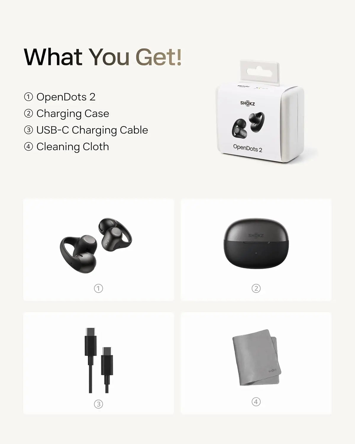SHOKZ OpenDots 2 Open-Ear Clip-On Earbuds with Dolby Audio, 3-Mic Clear Calls, Wireless Charging, IP57 E320 Shokz Singapore