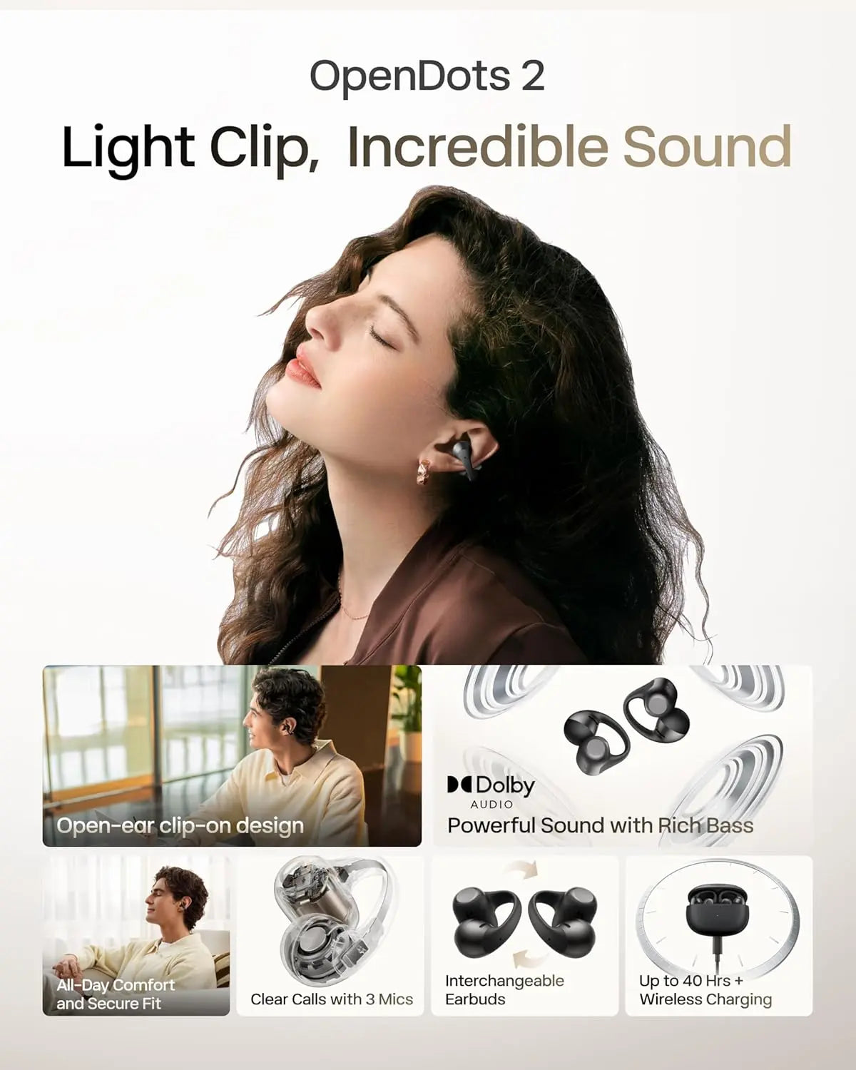 SHOKZ OpenDots 2 Open-Ear Clip-On Earbuds with Dolby Audio, 3-Mic Clear Calls, Wireless Charging, IP57 E320 Shokz Singapore