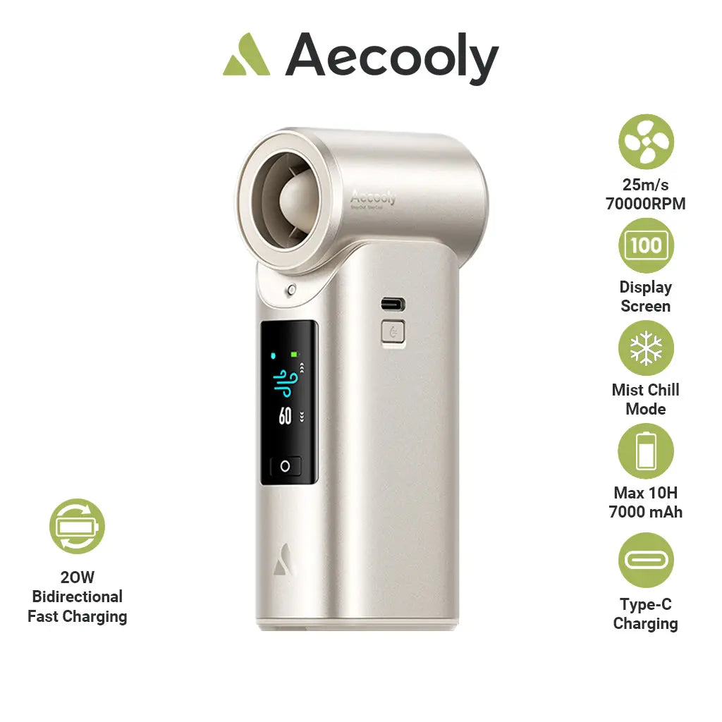 Aecooly Portable Misting Fan Cold Air Ultra Mist Chill High Speed Wind Portable Fan Rechargeable Turbo Fan Mini Fan Tech House Singapore