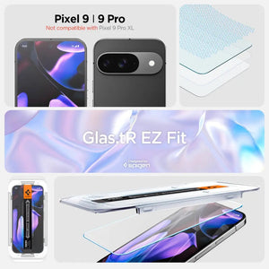 [2 Pack] Spigen Google Pixel 9 Pro / Pixel 9 Screen Protector Glas.tR EZ Fit Google Tempered Glass 9H Hardness