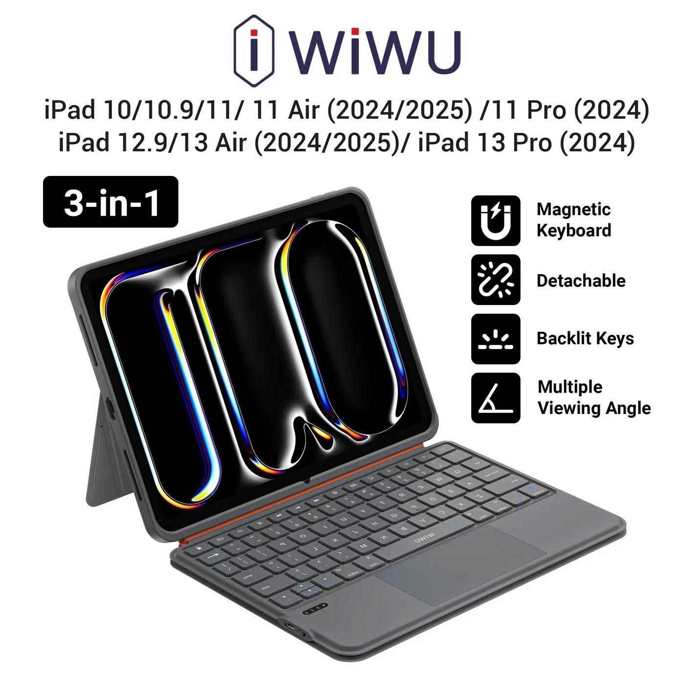WiWU 3-in-1 Keyboard US English for iPad 10/10.9/11/ 11 Air and Pro/ 12.9/13 Air and Pro MK005 Tech House Singapore