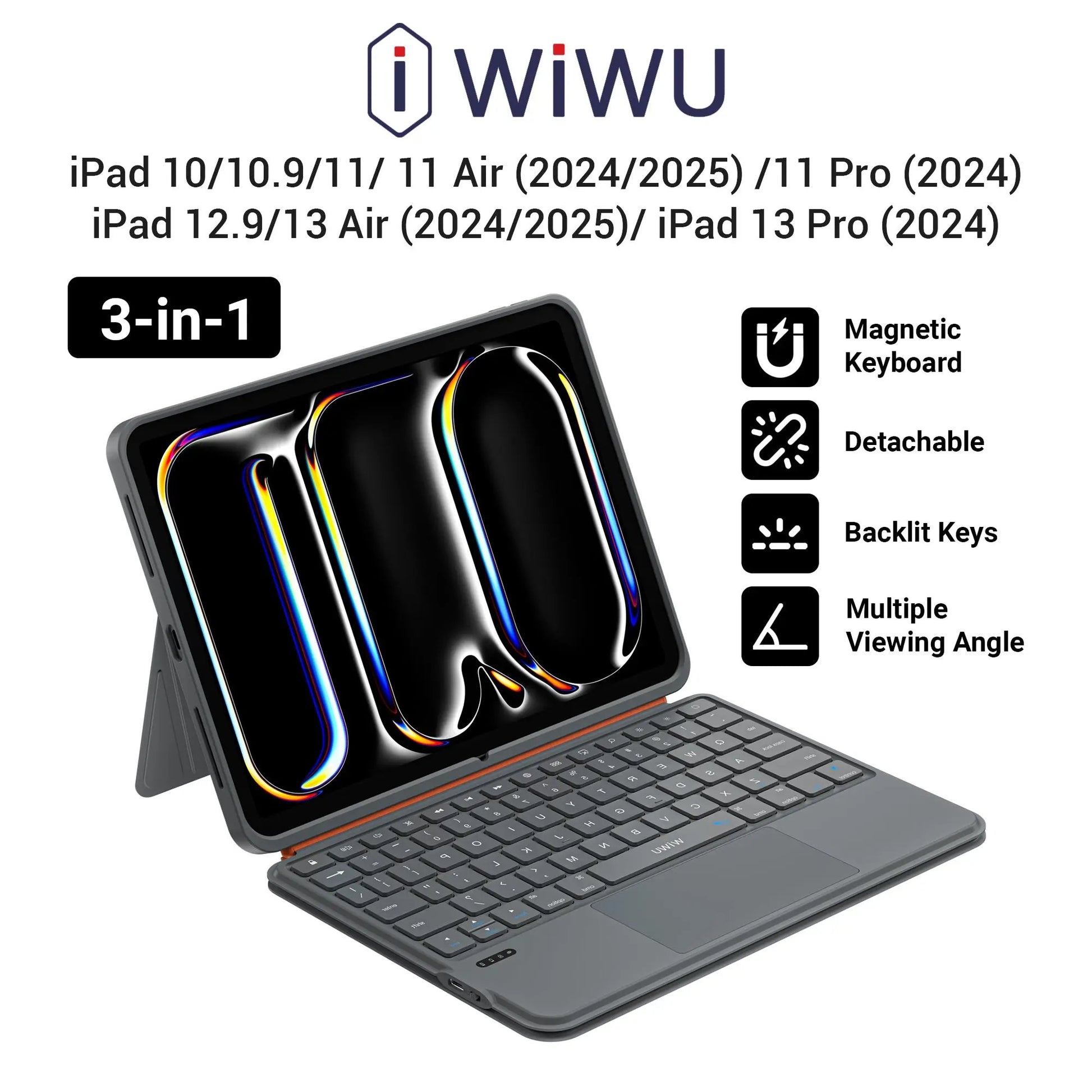 WiWU 3-in-1 Keyboard US English for iPad 10/10.9/11/ 11 Air and Pro/ 12.9/13 Air and Pro MK005 Tech House Singapore