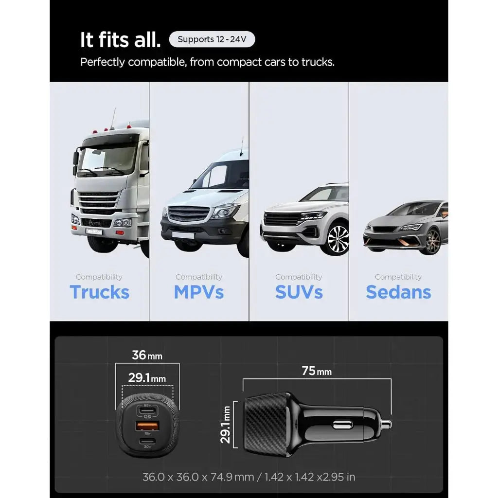 Essential 3 Ports 113W Car Charger with Type C Cable Spigen Singapore Singapore