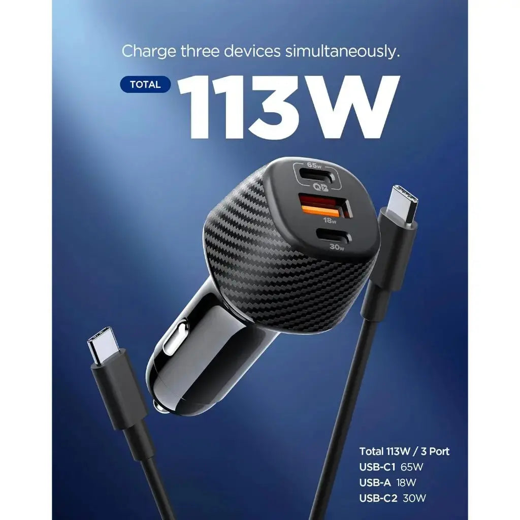 Essential 3 Ports 113W Car Charger with Type C Cable Spigen Singapore Singapore