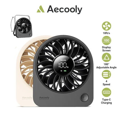 Aecooly Mini Portable Desk Fan USB Table Fan 4 Speeds Rechargeable 180° Adjustable Battery Powered Tech House Singapore