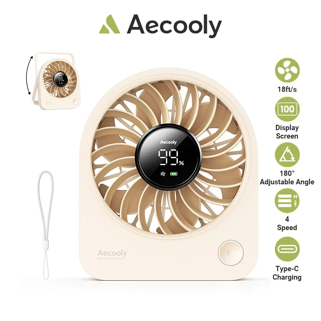 Aecooly Mini Portable Desk Fan USB Table Fan 4 Speeds Rechargeable 180° Adjustable Battery Powered Tech House Singapore