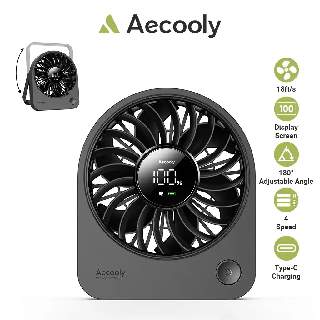 Aecooly Mini Portable Desk Fan USB Table Fan 4 Speeds Rechargeable 180° Adjustable Battery Powered Tech House Singapore