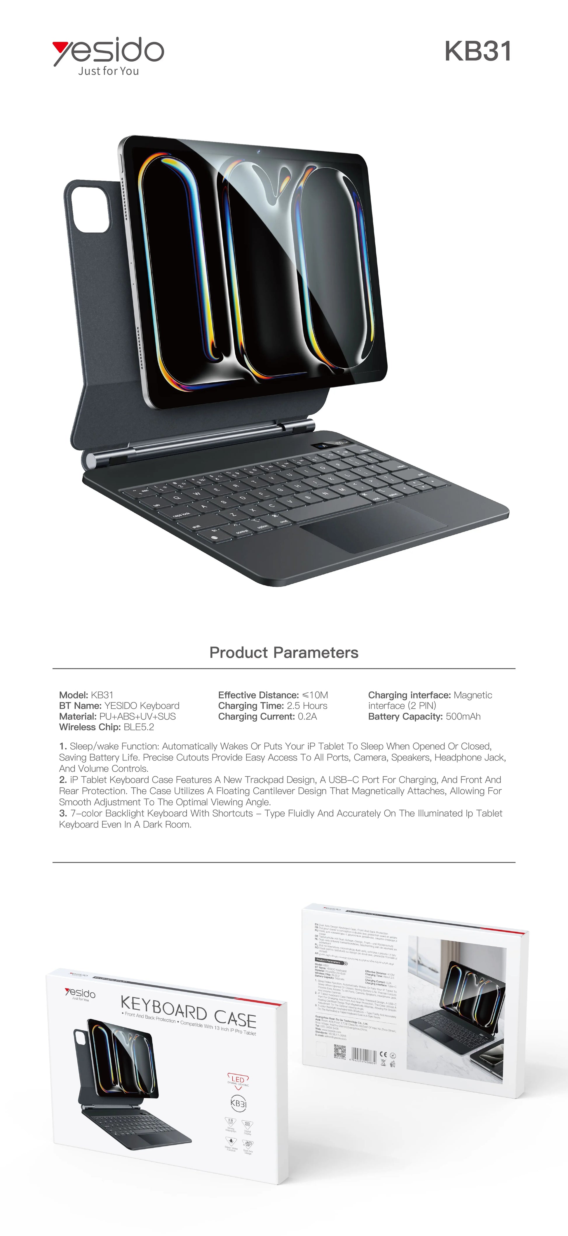 YESIDO iPad Pro 13 M4 Smart Control Keyboard KB31 Yesido Singapore