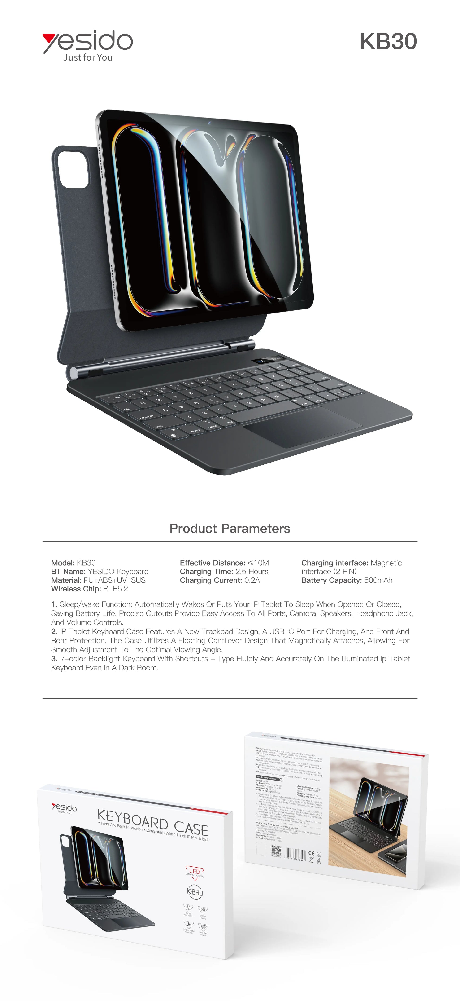 YESIDO IPad Pro 11 M4 Smart Control Keyboard KB30 Yesido Singapore