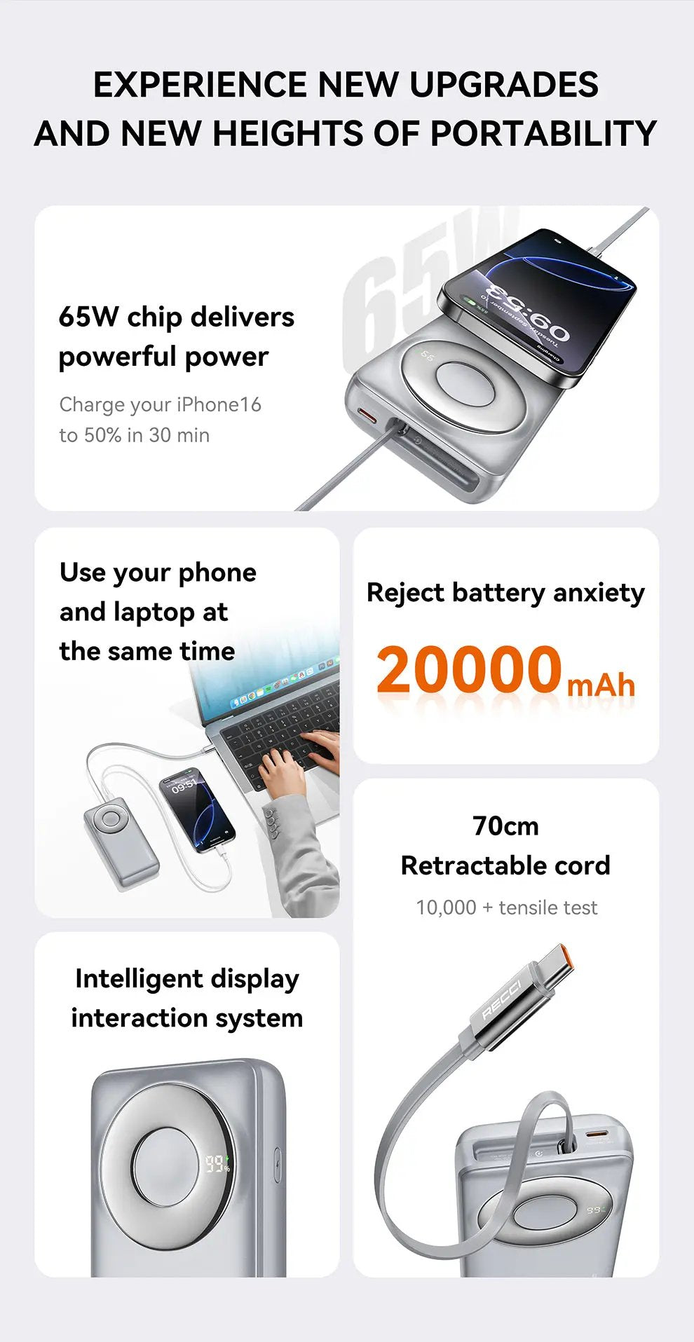 Recci 20000mAh Power Bank PD 65W (RPB-P72) Tech House Singapore