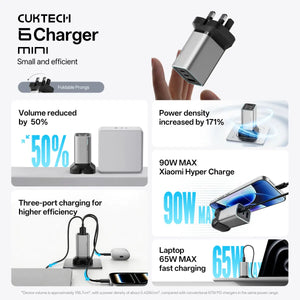 CUKTECH 6 Charger Mini 90W GaN Charger Fast Charging with USB-C Cable Wall Charger AD653-UK Tech House Singapore
