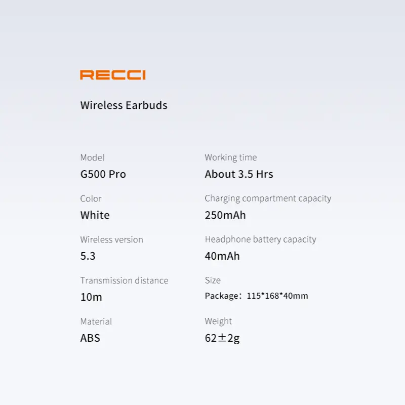 Recci TWS G500 Pro ANC Bluetooth True Wireless Stereo Earbuds Tech House Singapore