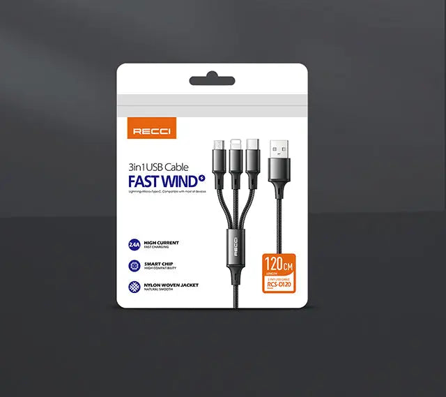Recci 3 in 1 Cable 1.2M RCS-D120 Tech House Singapore