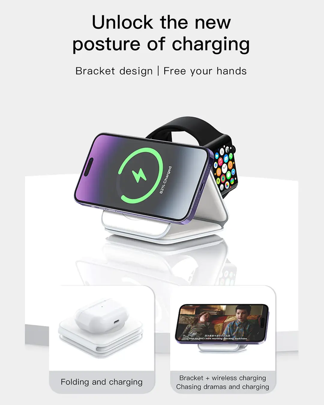 Recci 3 in 1 Foldable Magnetic Wireless Charger RCW-36 Tech House Singapore