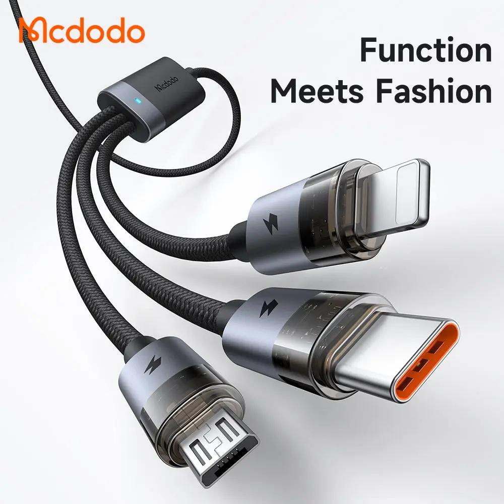 Mcdodo 2-in-3 Cable 100W Fast Charging (1.2M) Transparent Cable with Charging Light CA-7260 Tech House Singapore