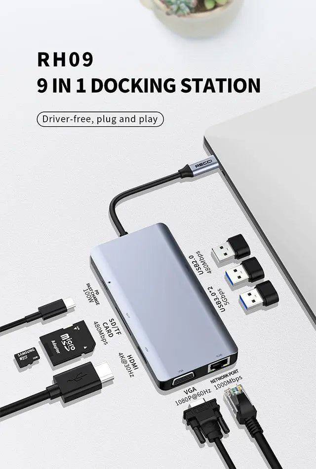 Recci 9 in 1 USB C Hub RH09 Tech House Singapore