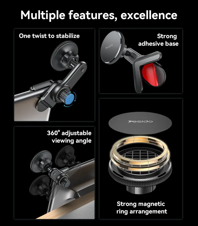 YESIDO Car Mount Magnetic Screen Corner Snap-On Phone Holder C213 Tech House Singapore