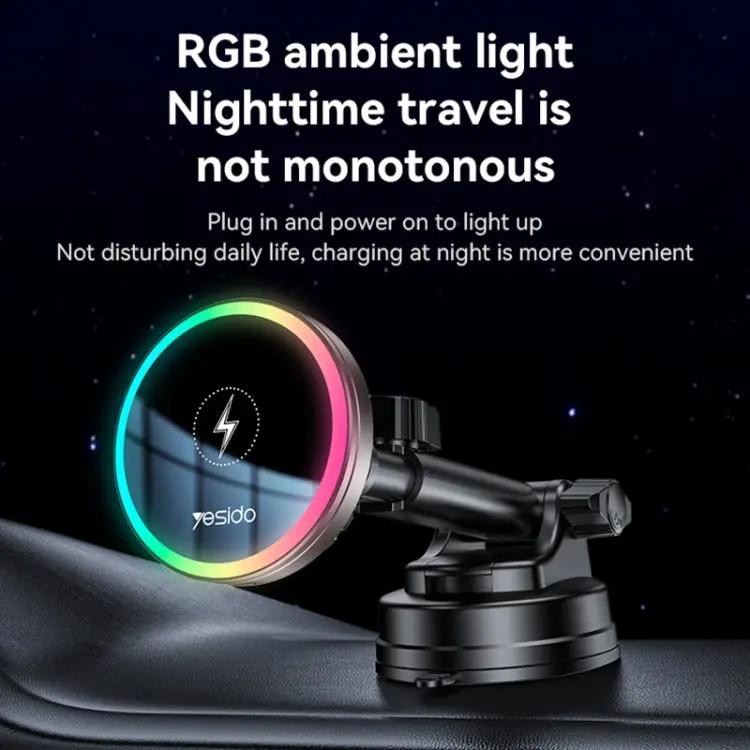 YESIDO Car Mount Suction Cup 15W Magnetic Wireless Charging Holder with RGB Lighting C315 Tech House Singapore
