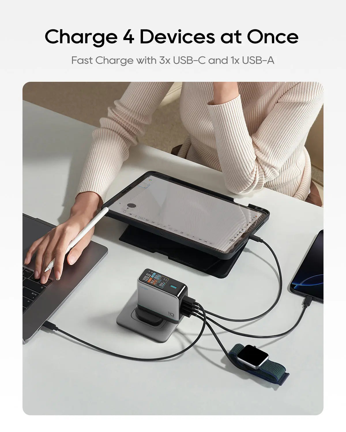 Cuktech 10 Super Charger Ultra with Smart Display 120W GaN Charger Fast Charging with USB-C Cable Multi-Port PPS PD Wall Charger AD1204UK Tech House Singapore