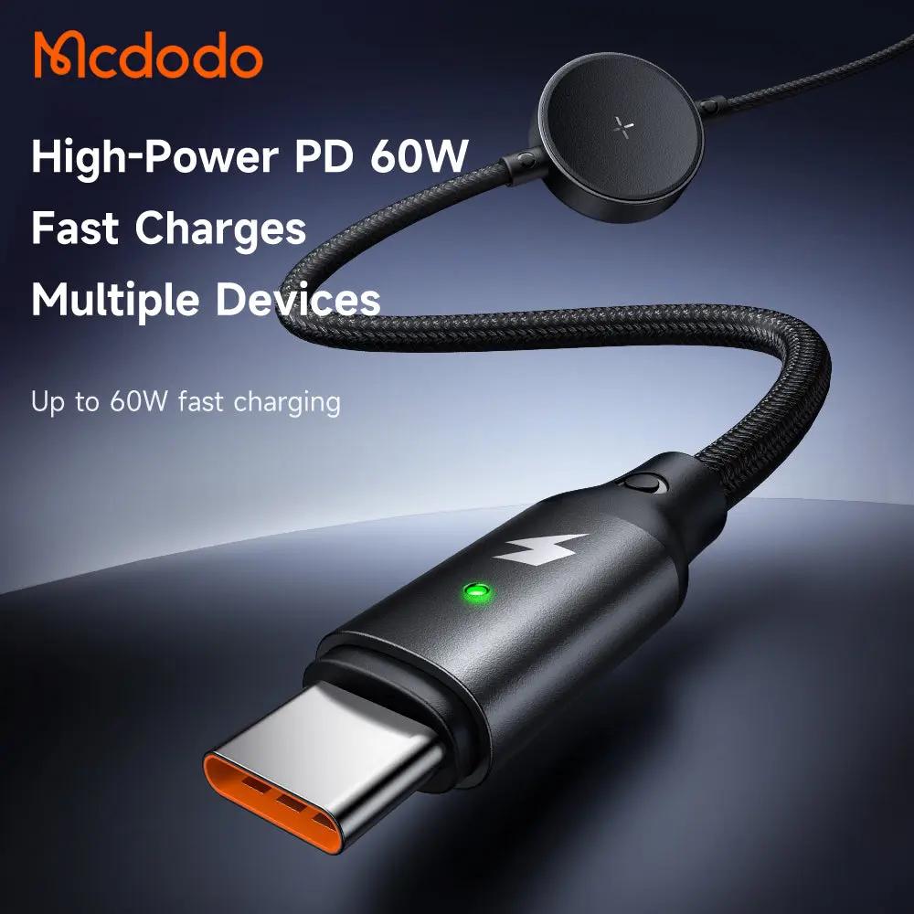 Mcdodo 2-in-1 USB-C to USB-C Cable 60W Fast Charging with Wireless Charger for Galaxy Watch (1.5M) CA-4170 Tech House Singapore
