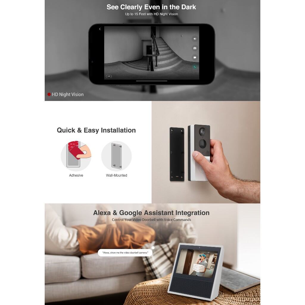 Botslab Video Door Bell Wireless Smart Camera 2K Battery-Powered Botslab