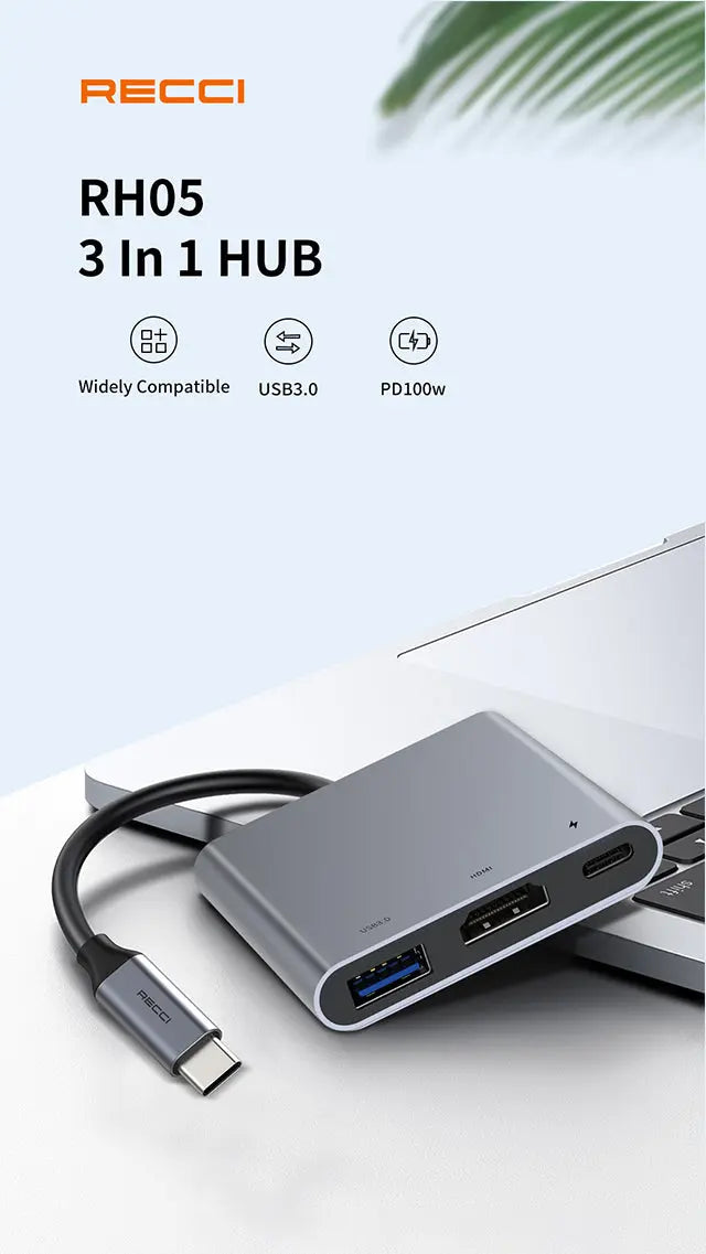 Recci 3 in 1 USB C Hub RH05 Tech House Singapore