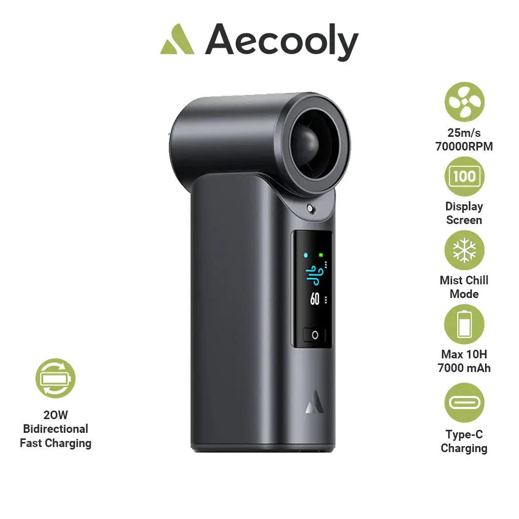 Aecooly Portable Misting Fan Cold Air Ultra Mist Chill High Speed Wind Portable Fan Rechargeable Turbo Fan Mini Fan Tech House Singapore