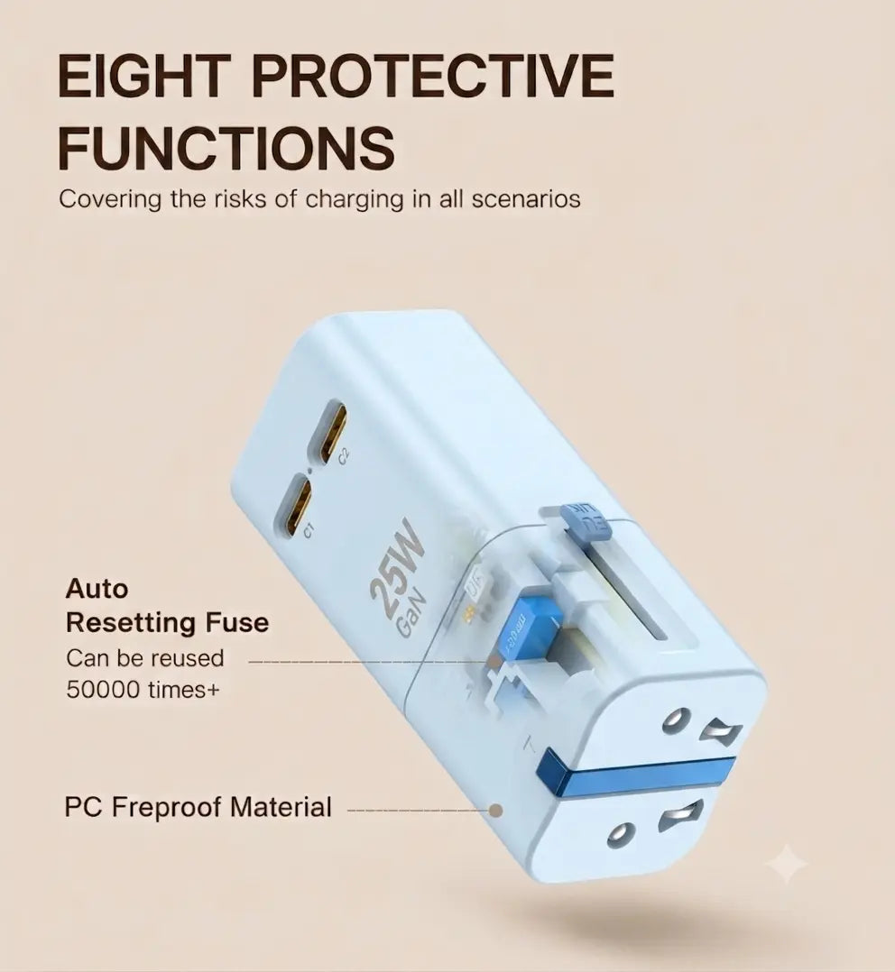 OLLOES GaN 25W Universal Travel Adapter Super Compact 2 x USB-C GaN Fast Charging Mini Size Tech House Singapore