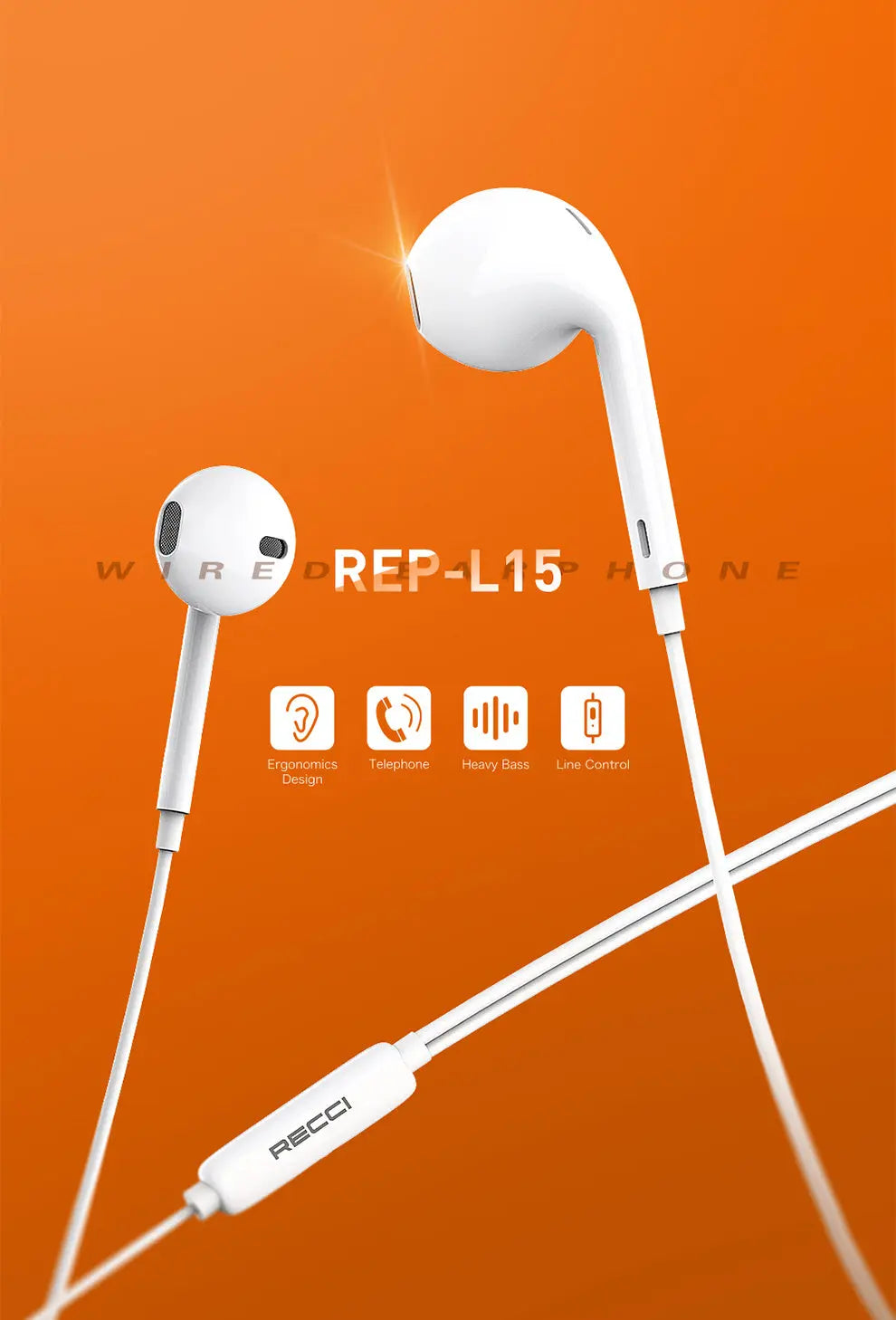 Recci 3.5mm Wired Earpiece REP-L15 Tech House Singapore