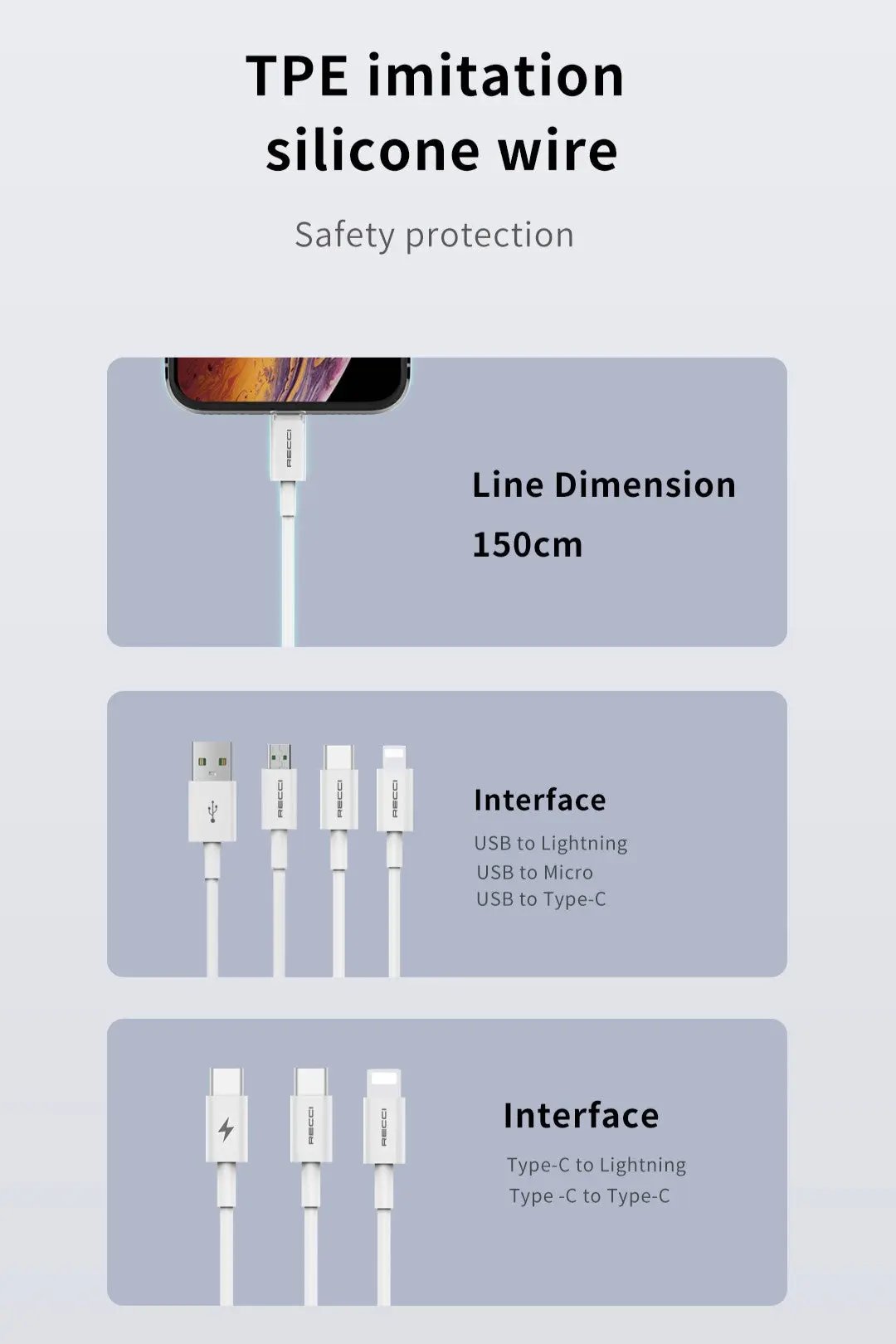 Recci USB C to Lightning 1.5M PD 60W 5A Cable RTC-P05CL Tech House Singapore