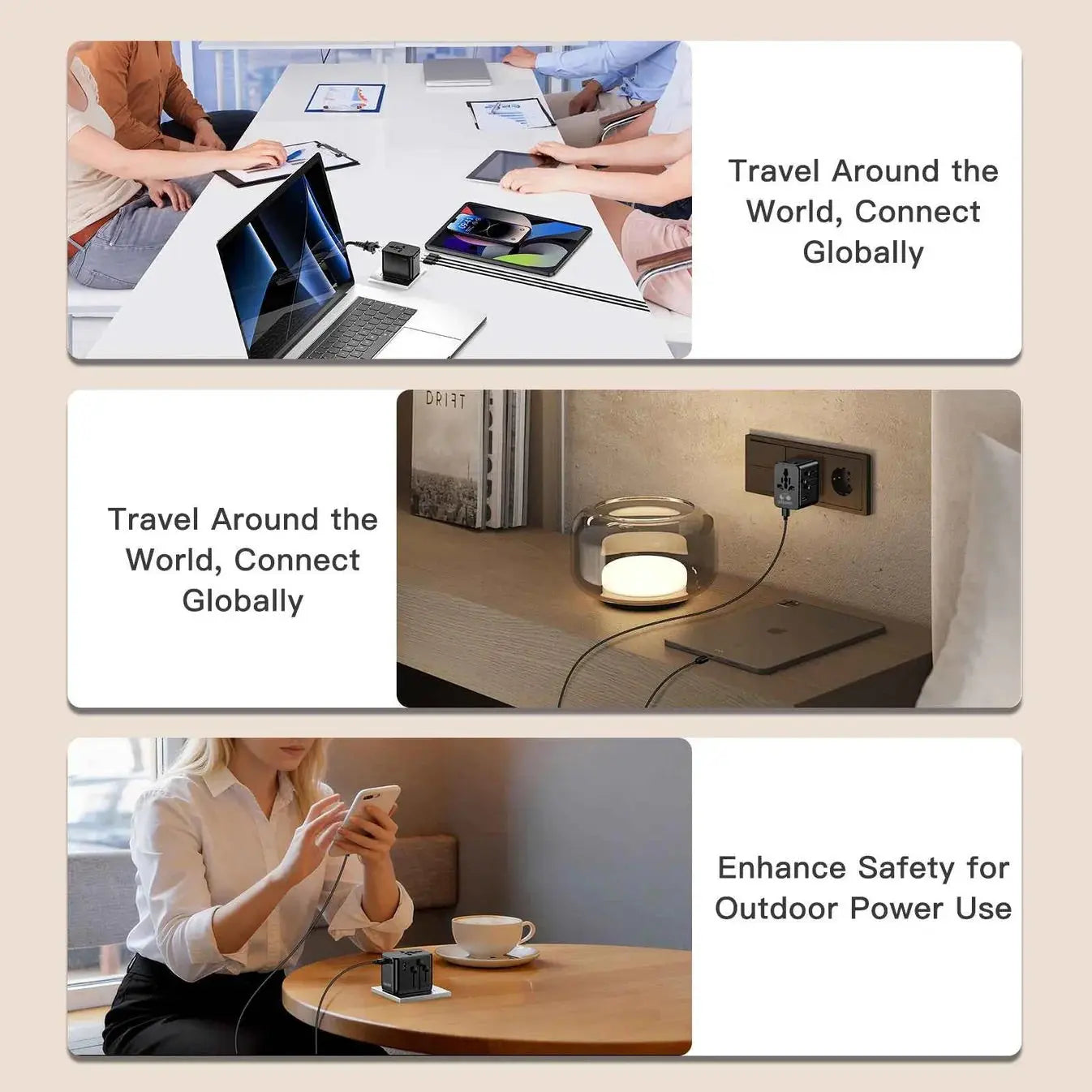 OLLOES GaN 45W Universal Travel Adapter with Extra US/EU Plug 3 x USB-C 1 x USB-A GaN Fast Charging Tech House Singapore