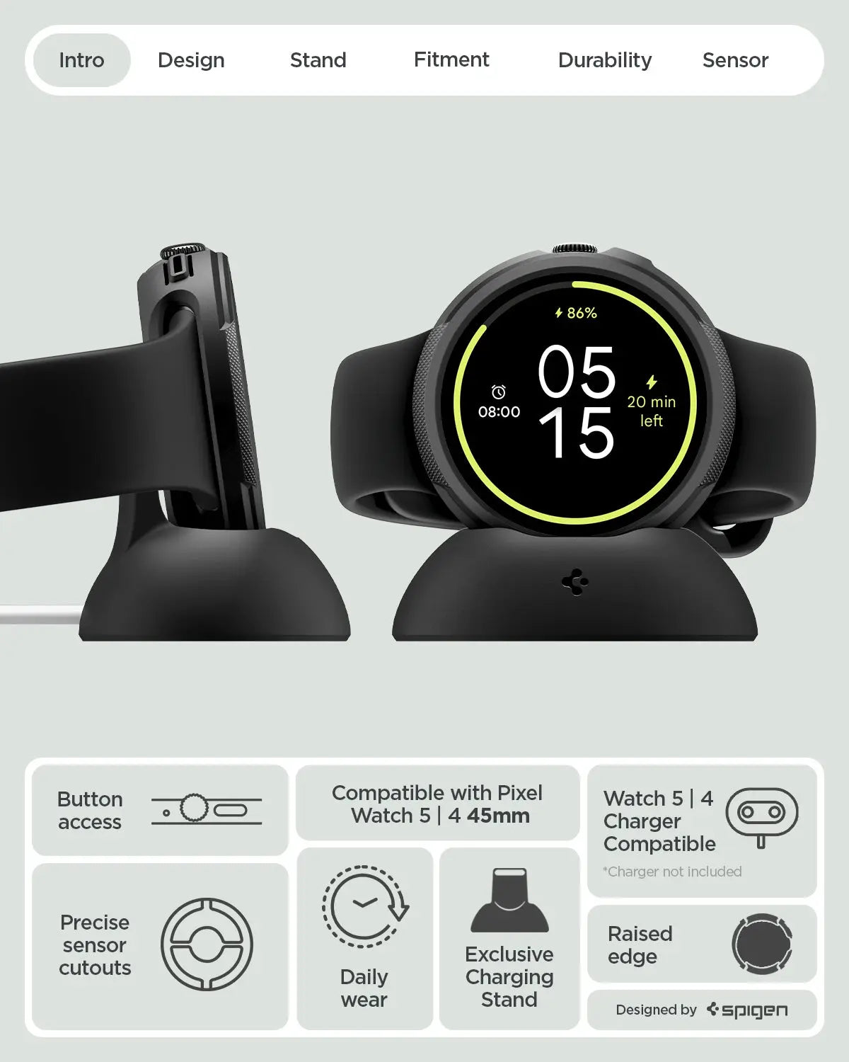Spigen Google Pixel Watch 5 / 4 Case (45mm) Liquid Air with Charger Stand Spigen Singapore Singapore