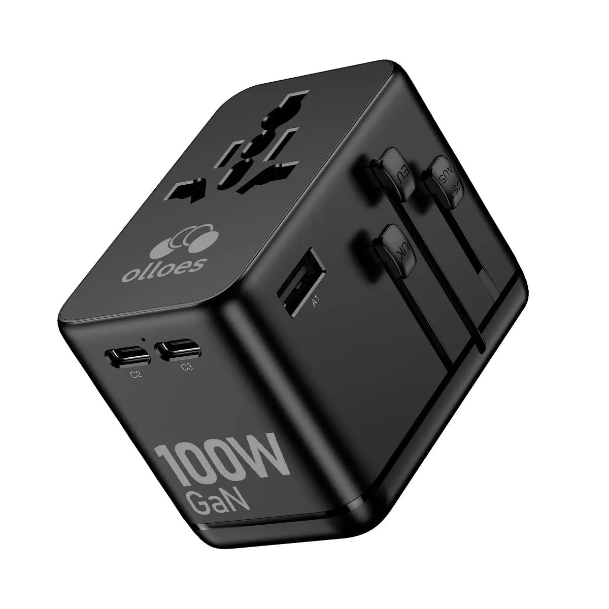 OLLOES GaN 100W Universal Travel Adapter with Extra US/EU Plug Tech House Singapore