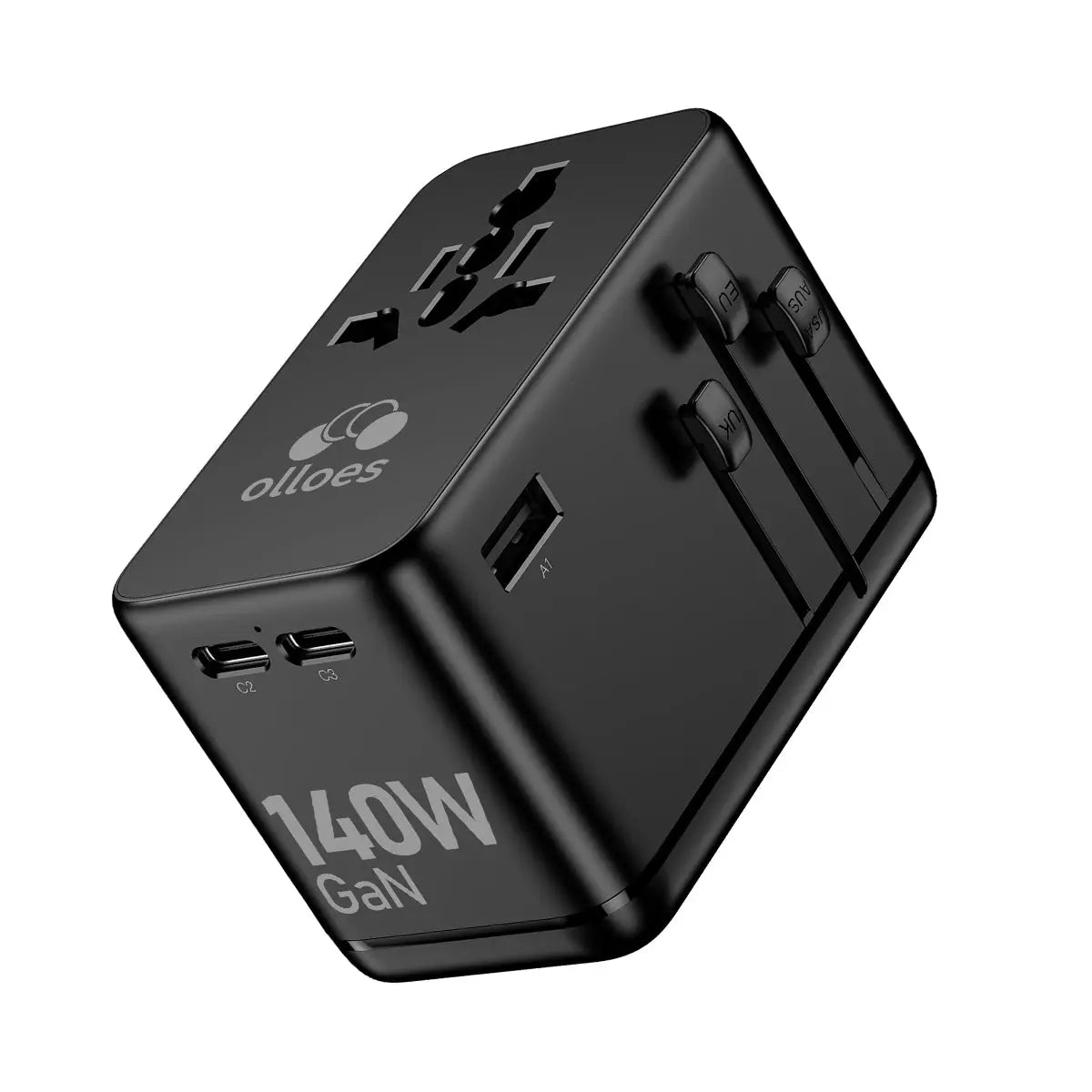 OLLOES GaN 140W Universal Travel Adapter with Extra US/EU Plug Tech House Singapore