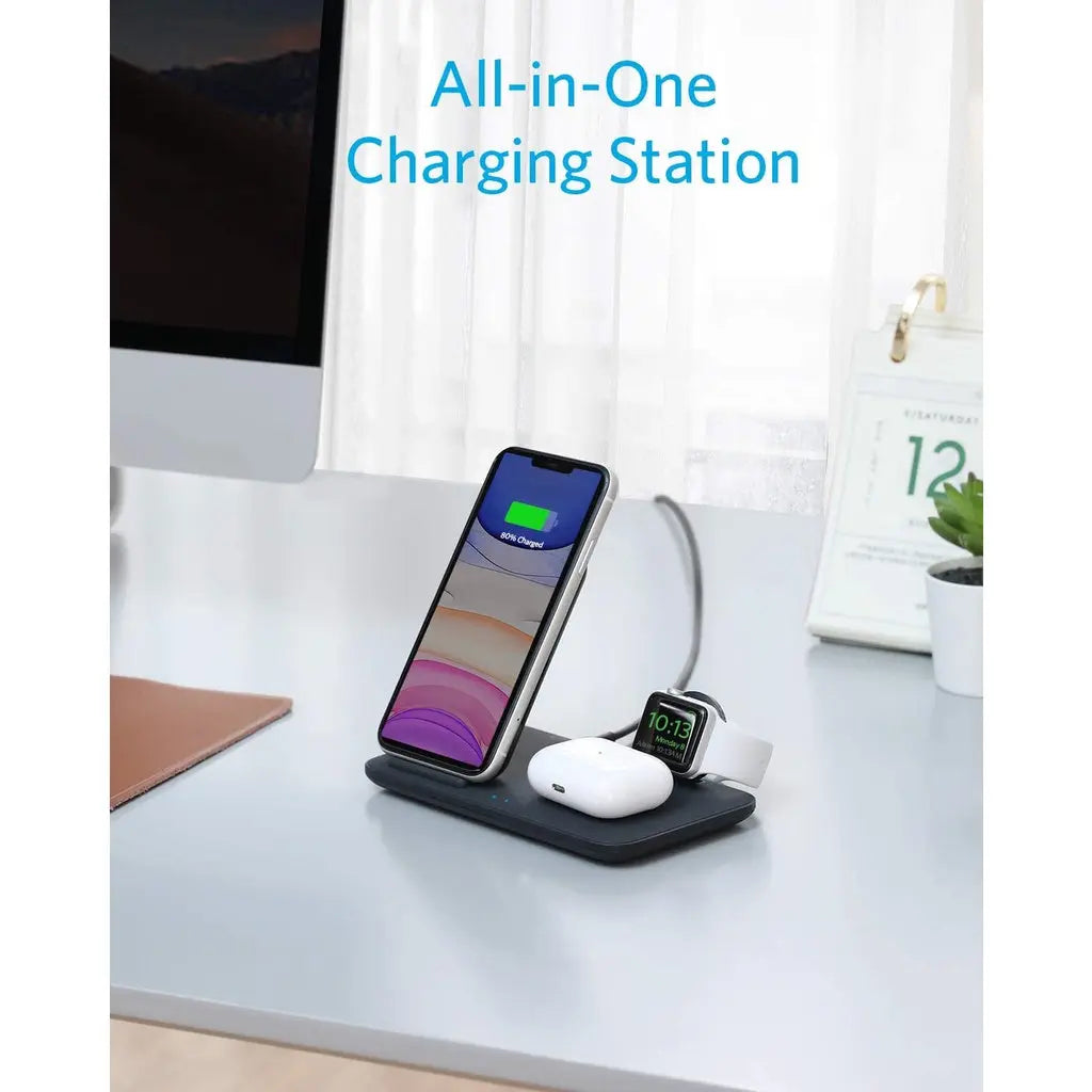 PowerWave 3 in 1 Qi-Certified Stand Wireless Charging Station - Anker Singapore