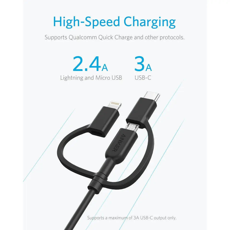 Powerline II 3-in-1 USB Cable 3ft ( IP Cable / Type C / Micro ) - Anker Singapore