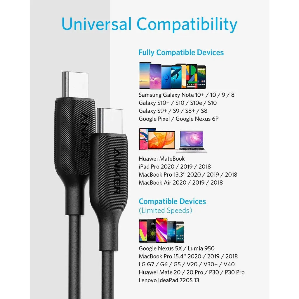 PowerLine III USB-C to USB-C 2.01ft/0.3m 60W Fast Charging A8851 - Anker Singapore