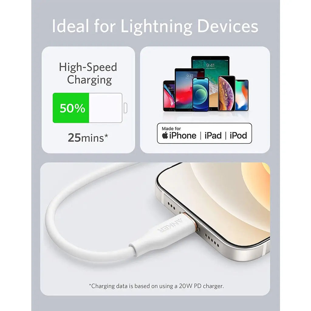 641 PowerLine III Flow USB-C to Lightning Cable 3ft/0.9m 100W Cable A8662 - Anker Singapore