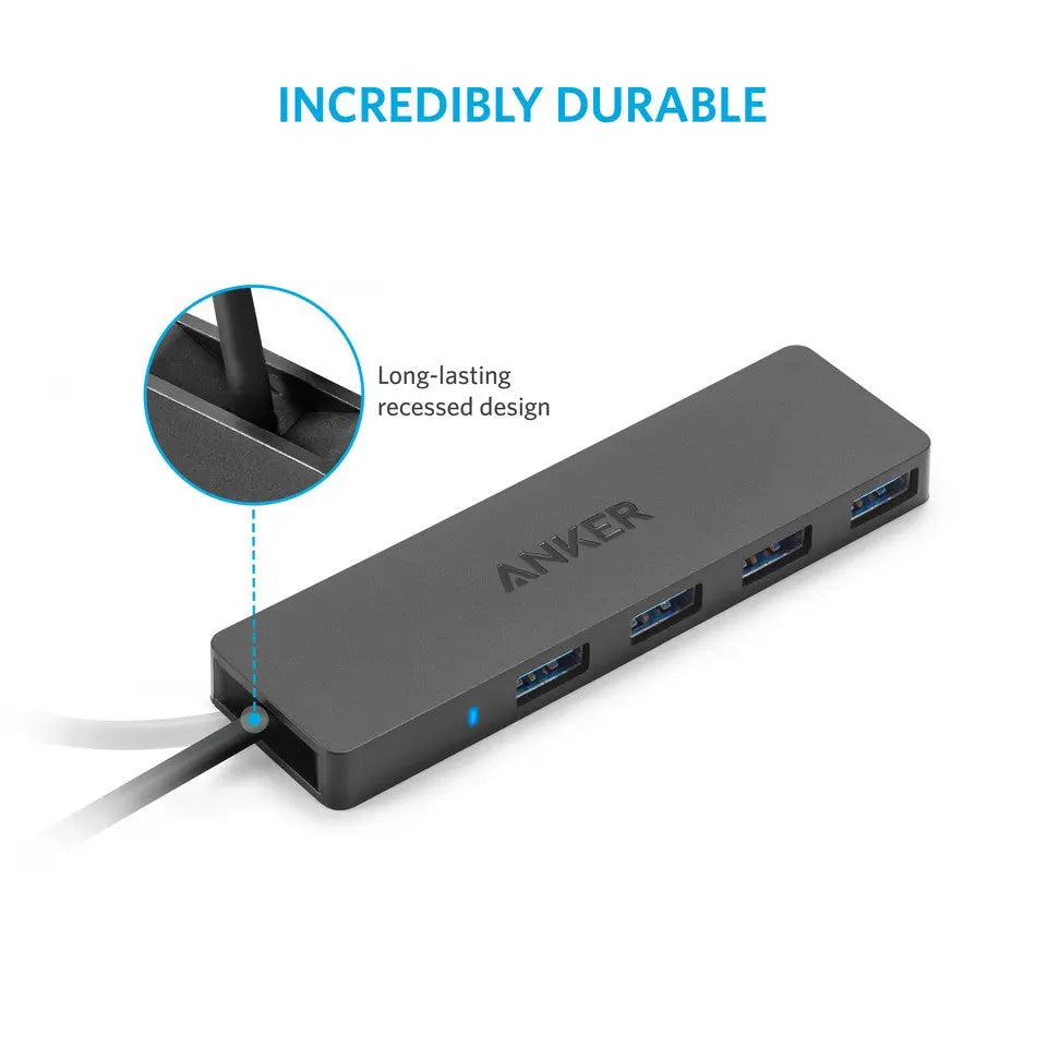 Ultra Slim 4-Port USB 3.0 Data Hub (0.75ft/2ft) Extended Cable A7516 - Anker Singapore