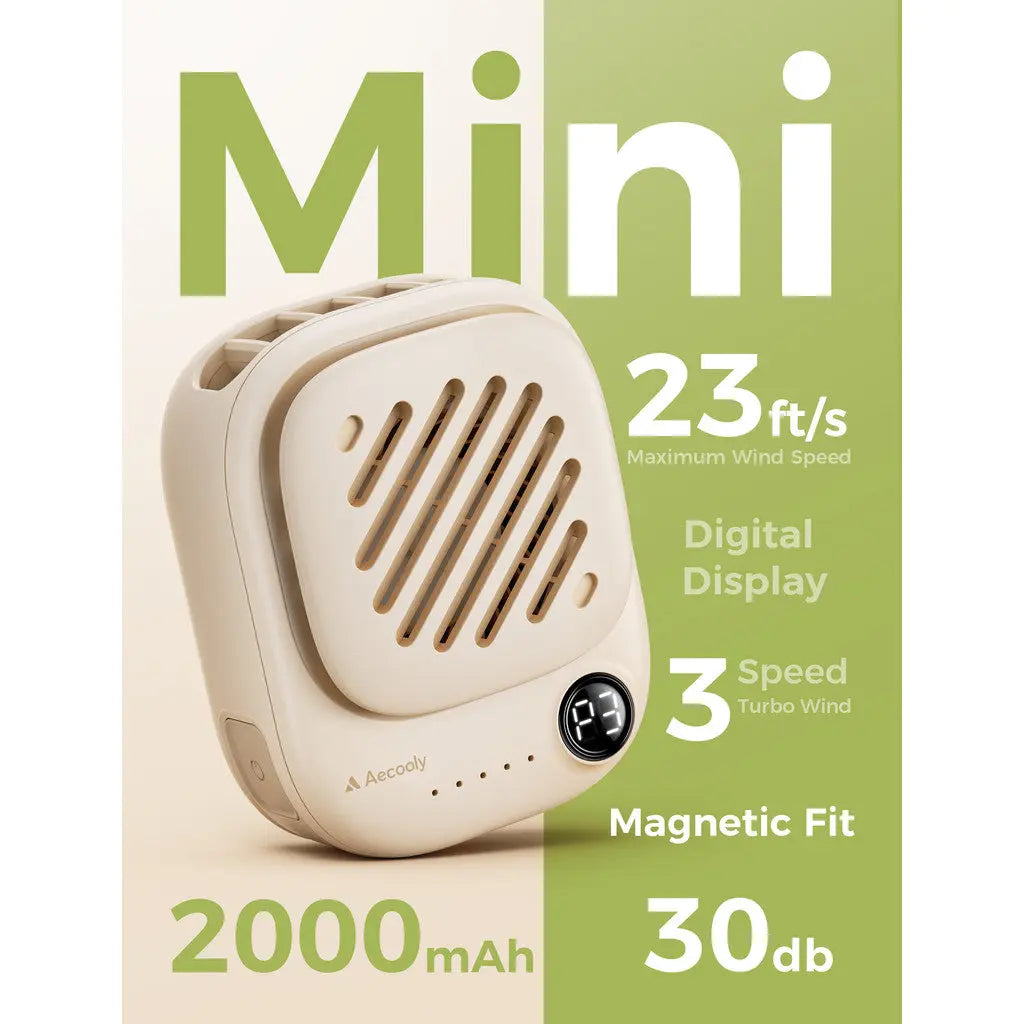 Aecooly Mini Portable Neck Fan, Mighty Hands Free Fan, Magnetic Fit Click 01 USB Rechargeable 10H Max Portable Fan Tech House Singapore