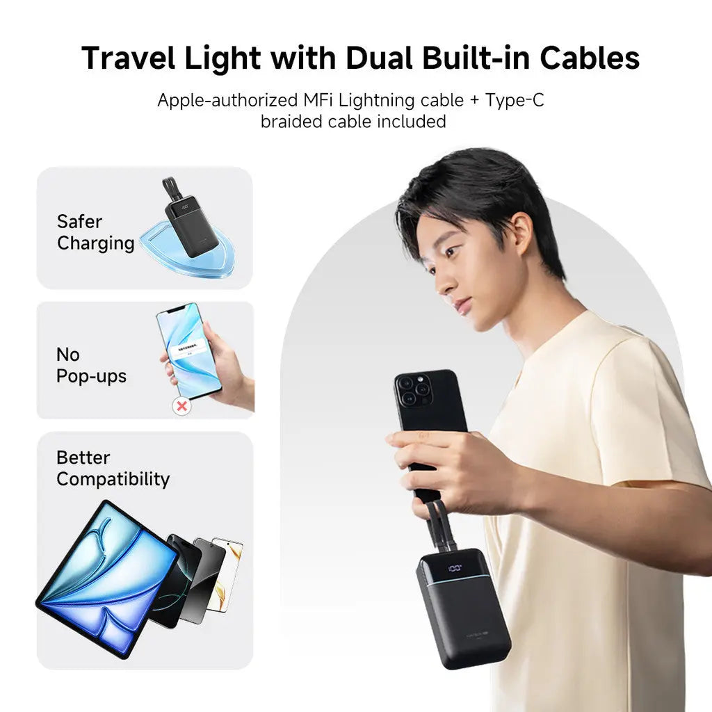 [CCC Power Bank] CUKTECH CP24 Dual Power Bank 20000mAh 40W Fast Charging Built-in Dual Cables Powerbank Portable Charger Tech House Singapore