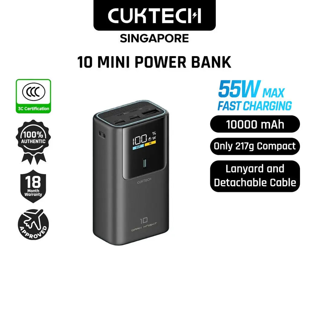 [CCC Power Bank] CUKTECH 10 Mini Power Bank 55W Fast Charging 10000mAh Powerbank Portable Charger Tech House Singapore