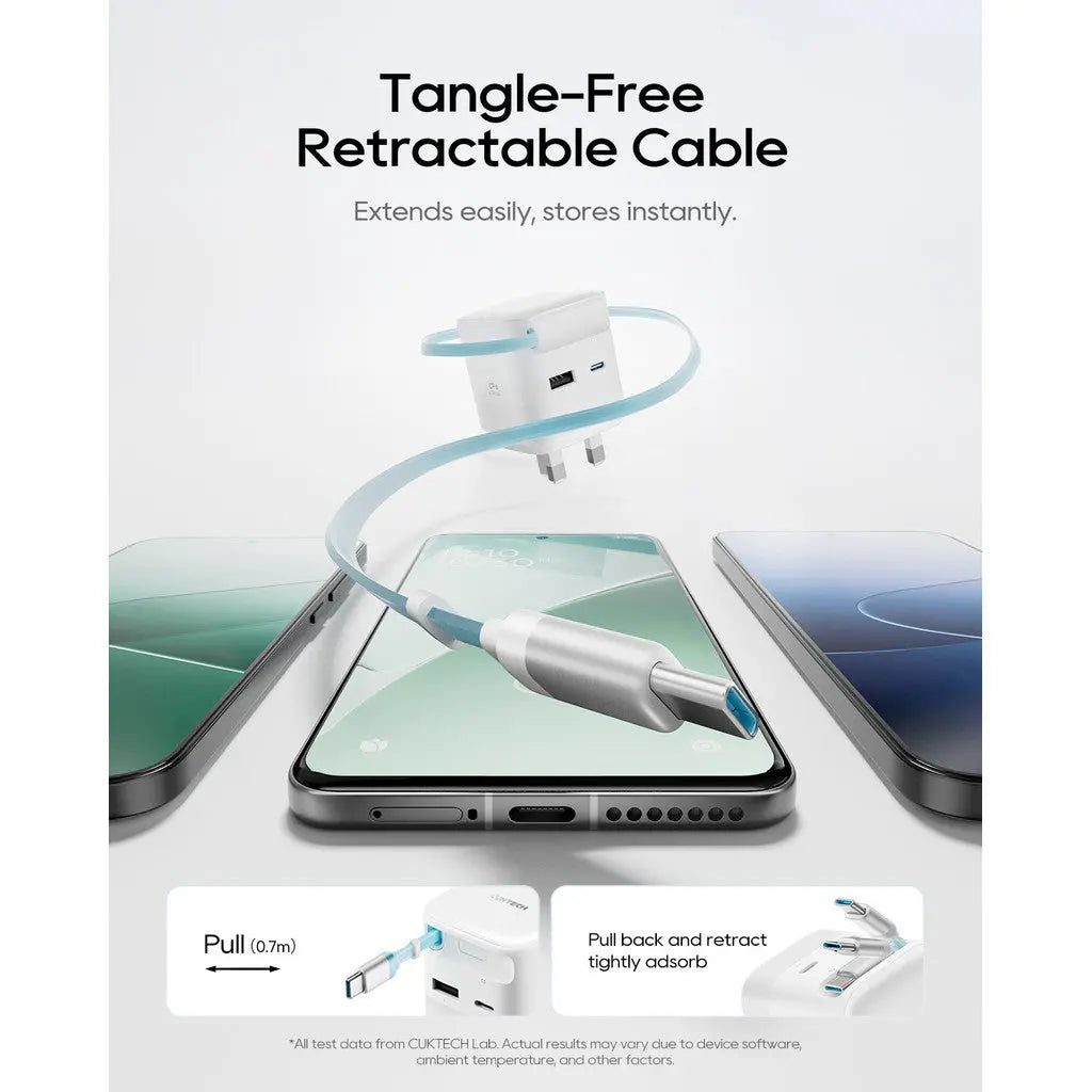 CUKTECH 67W CP6 GaN Charger Fast Charging Built-in Retractable USB-C Cable PPS Wall Charger Tech House Singapore