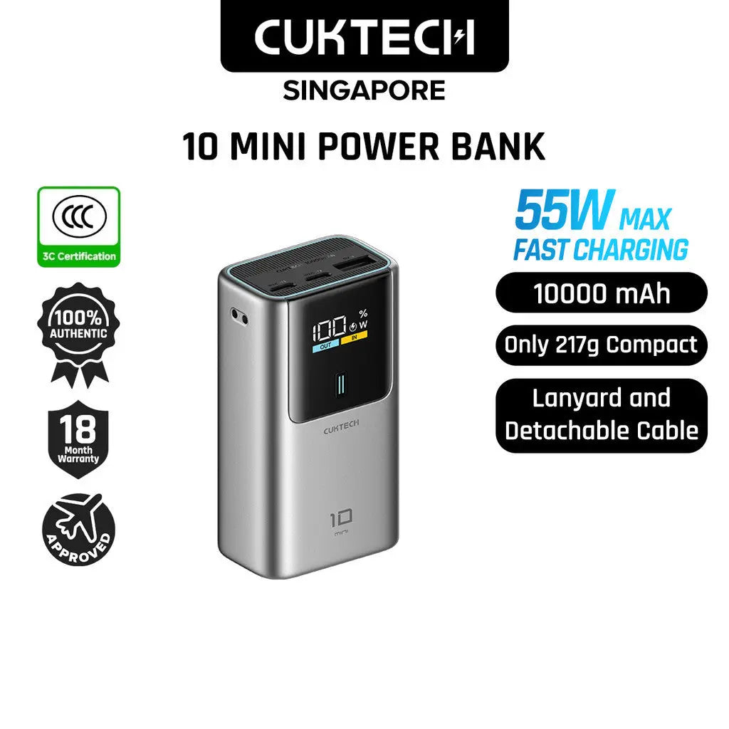 [CCC Power Bank] CUKTECH 10 Mini Power Bank 55W Fast Charging 10000mAh Powerbank Portable Charger Tech House Singapore