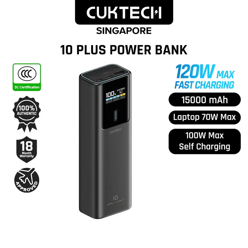[CCC Power Bank] CUKTECH 10 Plus Power Bank 120W Fast Charging 15000mAh Powerbank Portable Charger Tech House Singapore