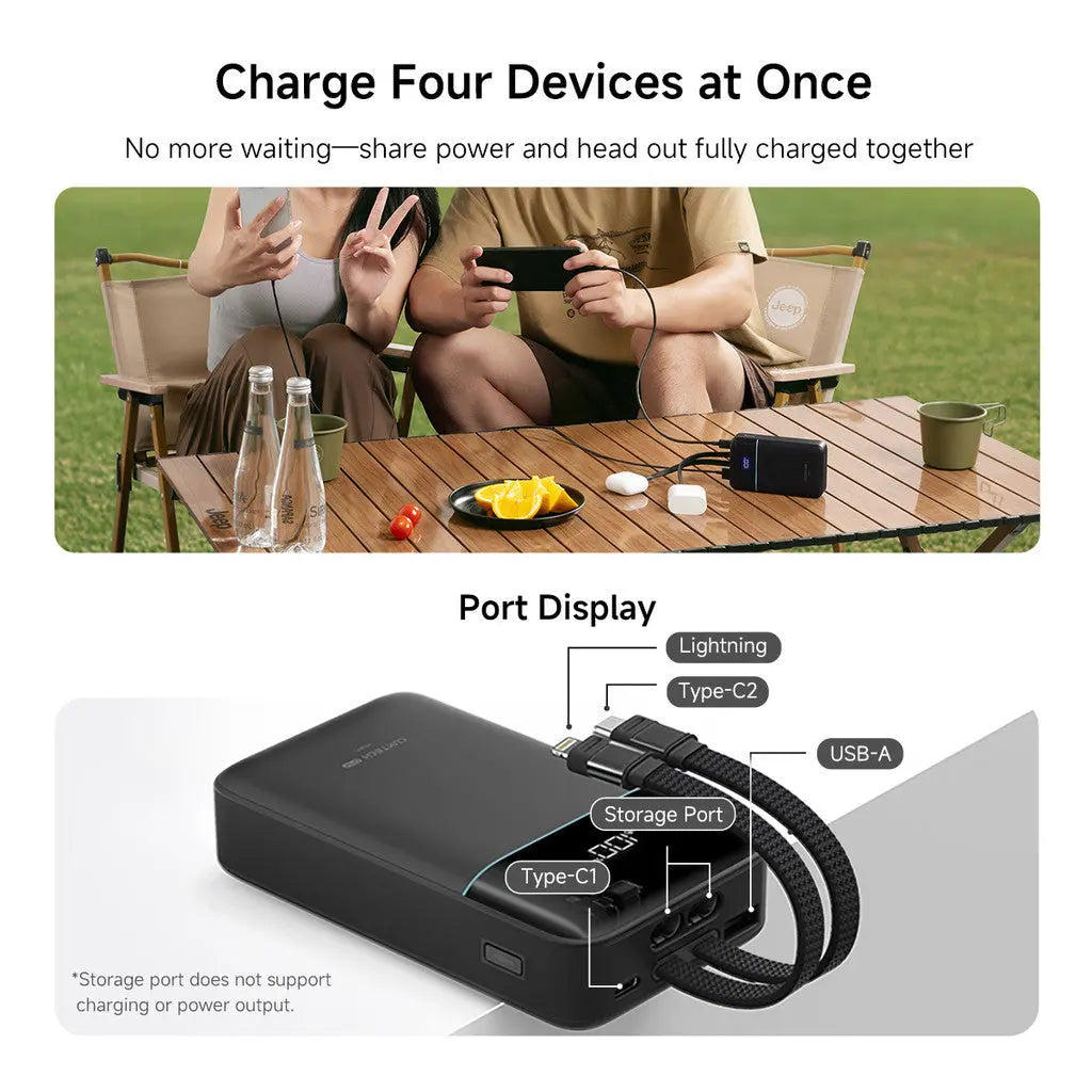 [CCC Power Bank] CUKTECH CP24 Dual Power Bank 20000mAh 40W Fast Charging Built-in Dual Cables Powerbank Portable Charger Tech House Singapore