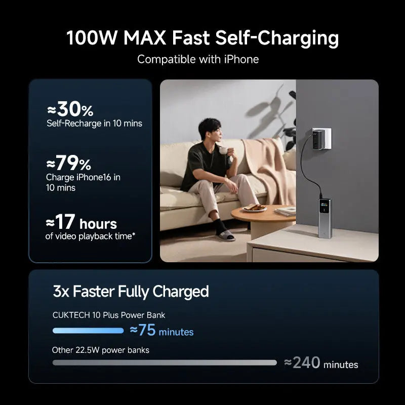 [CCC Power Bank] CUKTECH 10 Plus Power Bank 120W Fast Charging 15000mAh Powerbank Portable Charger Tech House Singapore
