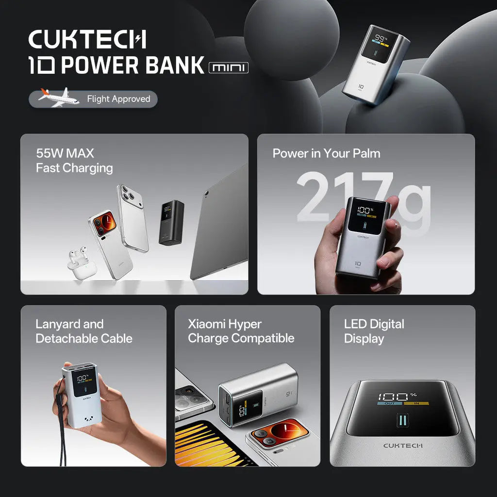[CCC Power Bank] CUKTECH 10 Mini Power Bank 55W Fast Charging 10000mAh Powerbank Portable Charger Tech House Singapore